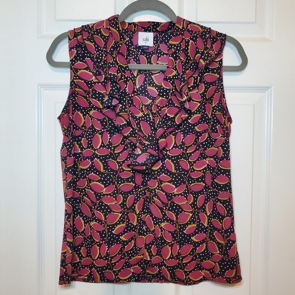 Cabi Style 4071 Study Top Multicolor Floral V-Neck Ruffle Sleeveless Size XS - Picture 2 of 9